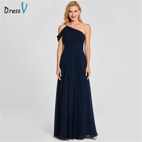 Dressv Navy Blue Long Bridesmaid Dress One Shoulder Sleeveless A Line