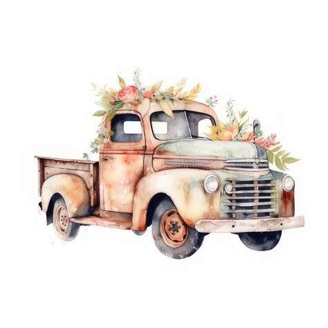 Vintage Flower Trucks Clipart Bundle Watercolor Image Etsy