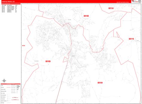 Castle Rock Colorado Zip Code Wall Map (Red Line Style) by MarketMAPS - MapSales