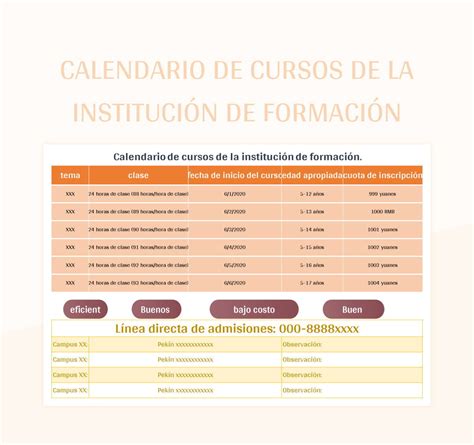 Plantilla De Excel Calendario De Cursos De La Instituci N De Formaci N