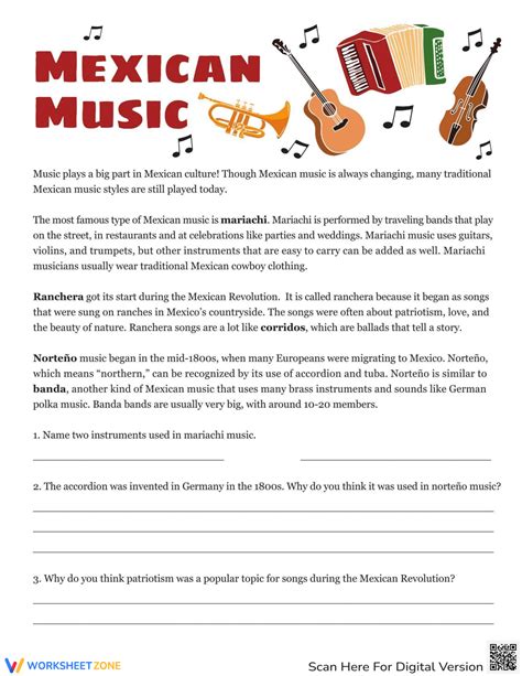 Mexican Music Facts Worksheet