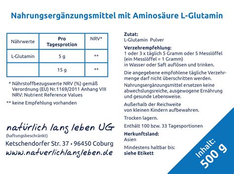 natürlich lang leben L Glutamin Pulver 500 g Shop Apotheke