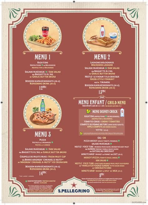 Colonel Hathi S Pizza Outpost Menu DLP Guide Disneyland Paris