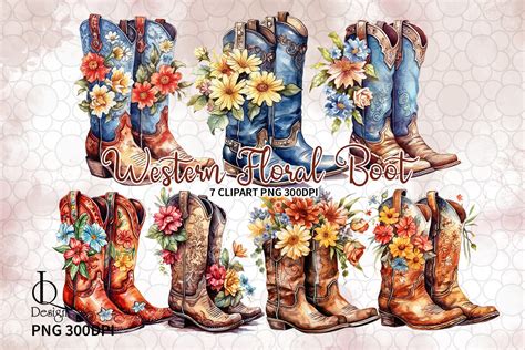 Western Floral Boots Sublimation Clipart Graphic By Lq Design