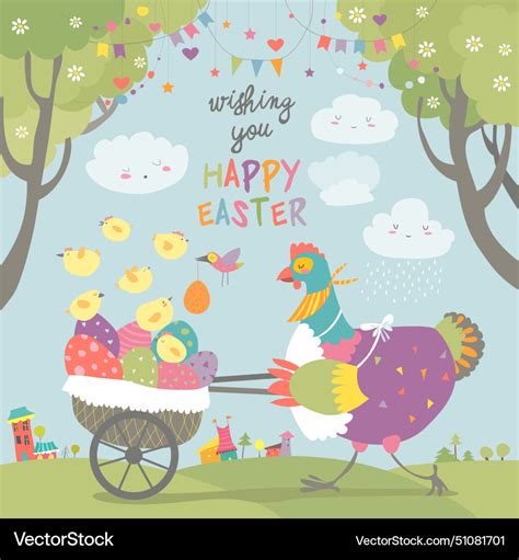 Easter Chicken With Eggs Royalty Free Vector Image