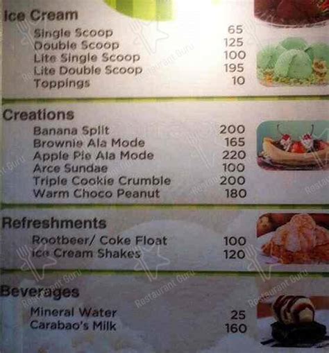 Menu At Arce Dairy Ice Cream Desserts Taguig