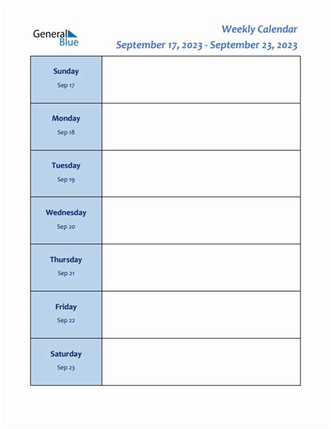 Weekly Calendar September 17 2023 To September 23 2023 Pdf Word