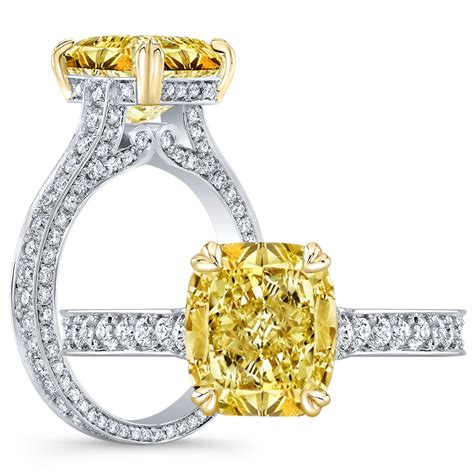 Ct Cushion Cut Yellow Diamond Vintage Sided Micro Pave Eternity