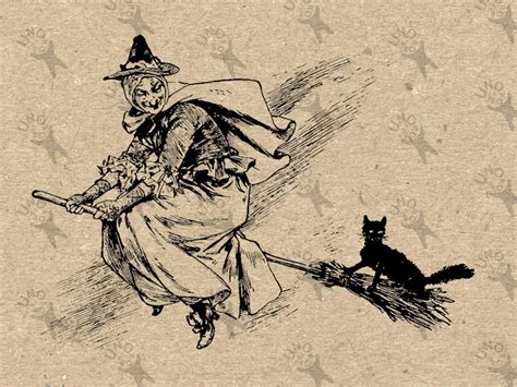 Vintage Image Halloween Flying Witch Instant Download Digital Etsy