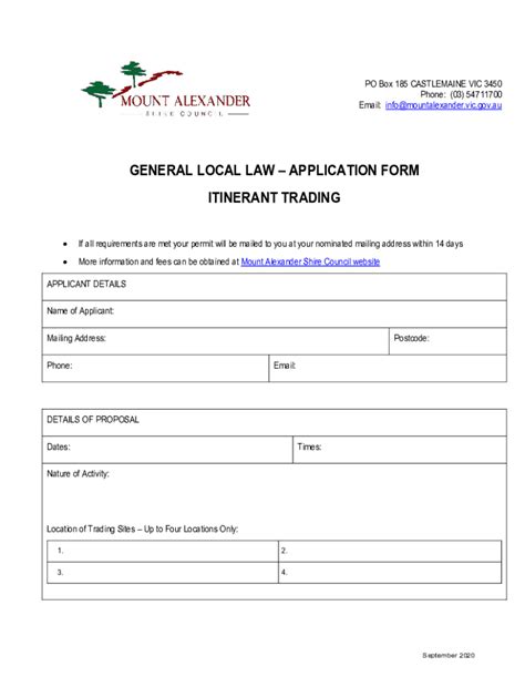 Fillable Online Local Law No Application Form Itinerant Trading Fax