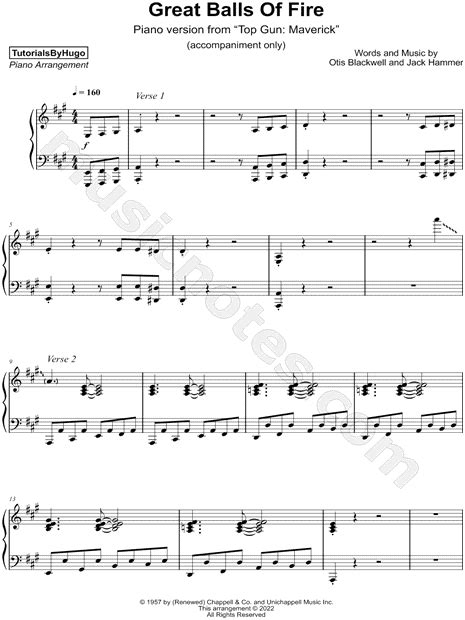 Tutorialsbyhugo Great Balls Of Fire Accompaniment Only Sheet Music Piano Solo In A Major