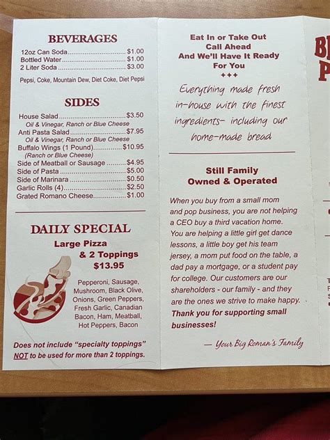 Menu At Big Romans Pizza Pizzeria Roseland Us 1 Unit 4