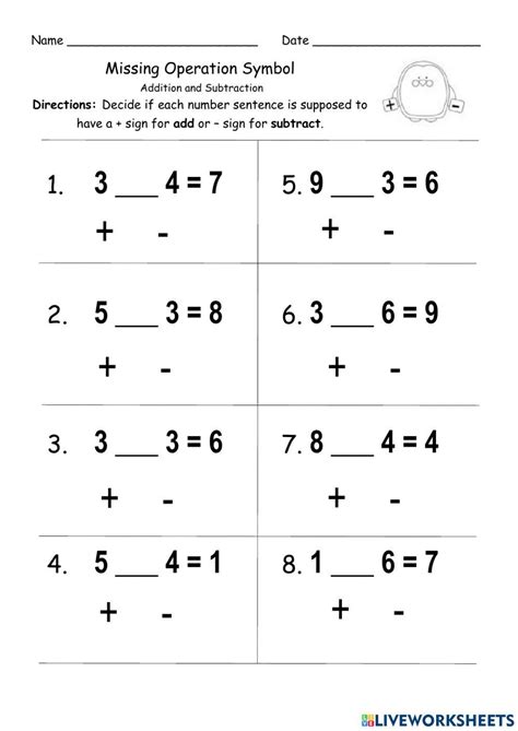 Add or Subtract Missing Symbols 2 worksheet | Live Worksheets ...