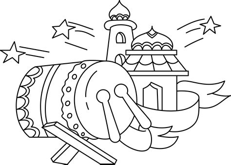 Gambar Mewarnai Masjid Dan Bedug Bahan Ajar Paud Tk