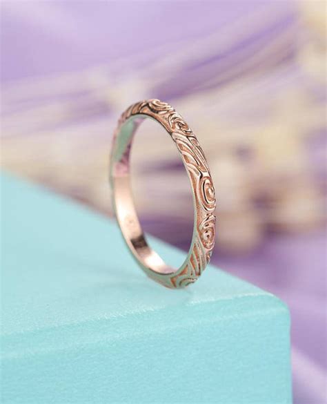 Rose Gold Wedding Band Vintage Antique Dainty Minimalist Simple Delicate Art Deco Stacking ...