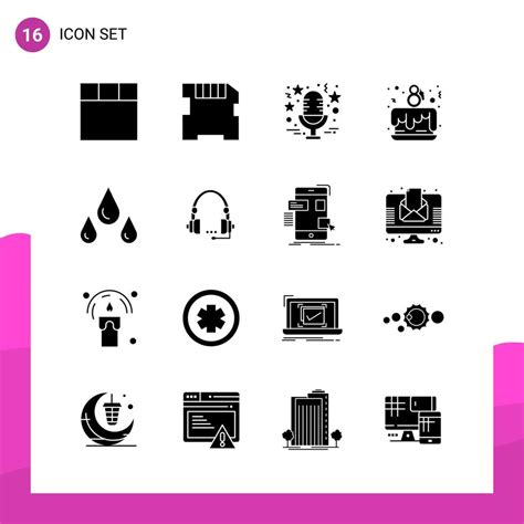 Glyph Icon Set Pack Of 16 Solid Icons Isolated On White Background For