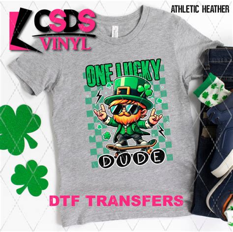 Dtf Transfer Dtf007241 One Lucky Dude Skating Leprechaun Csds Vinyl