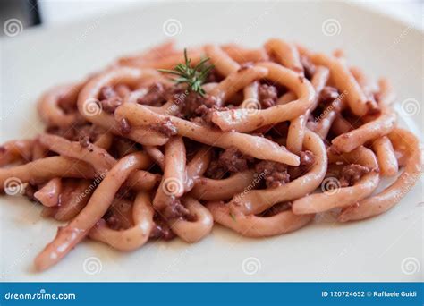 Strozzapreti Pasta With Red Wine Sauce Stock Photo Image Of