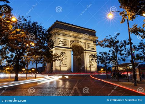 The Triumphal Arch In Evening Paris France Stock Image Image Of