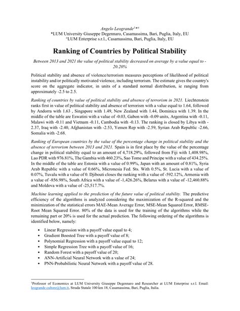 Pdf Ranking Of Countries By Political Stability