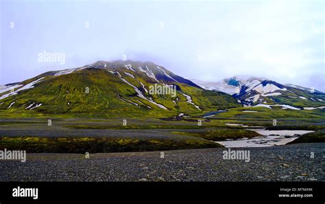 Panorama view to Hofsjokull volcano and Glacier at Sprengisandur ...