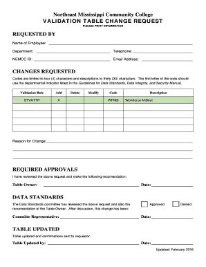 Fillable Online Nemcc BANNER Validaton Table Change Request Fax Email