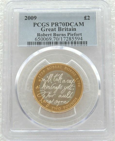 2009 Robert Burns Piedfort £2 Silver Proof Coin Pcgs Pr70 Dcam