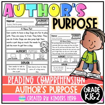 Author S Purpose Reading Comprehension Worksheets By Kinders Hero