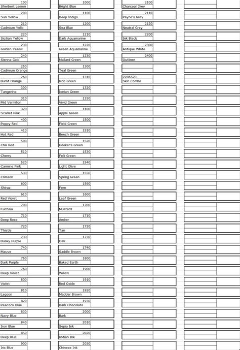 Inktense Colour Chart Copy And Paste To A Word Document Color Pencil