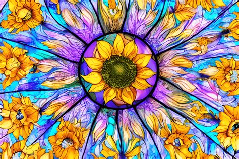 Sunflower Iridescent Stain Glass Window · Creative Fabrica