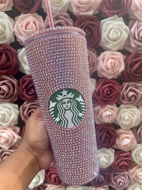 Rose Gold With Pink Ab Full Glitter Rhinestone Bling Venti Etsy