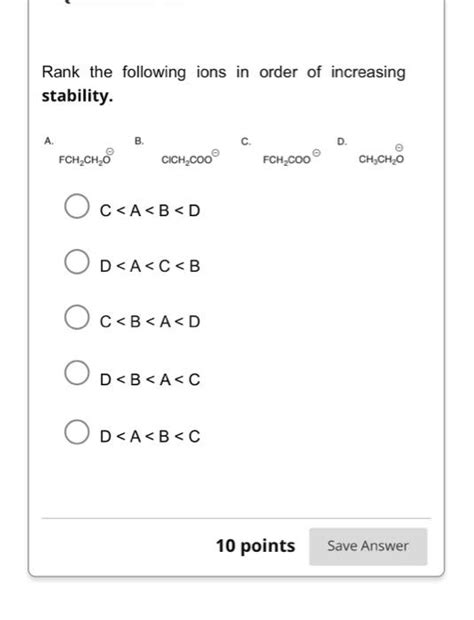 Solved Rank The Following Ions In Order Of Increasing Chegg