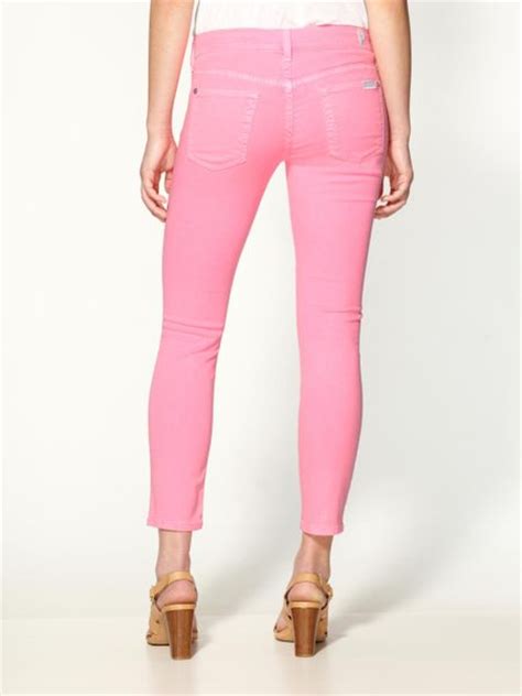 7 For All Mankind Cropped Skinny Jeans In Pink Hot Neon Pink Lyst