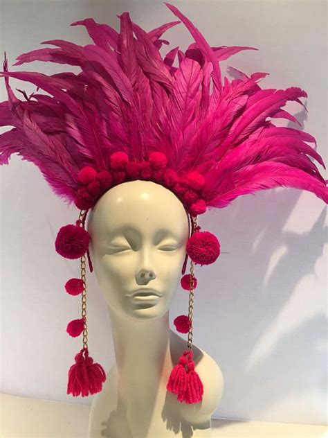 Pom Pom Headpiece Hot Pink Headdress Tribal Etsy Australia