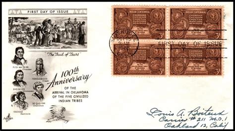 US 972 Indian Centennial Block Of Four Pent Arts Pen FDC United