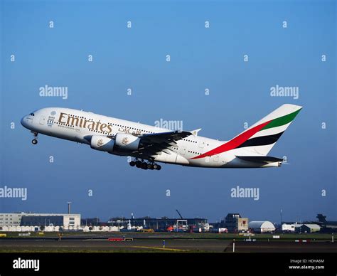 A Edk Emirates Airbus A Cn Takeoff From Schiphol Runway