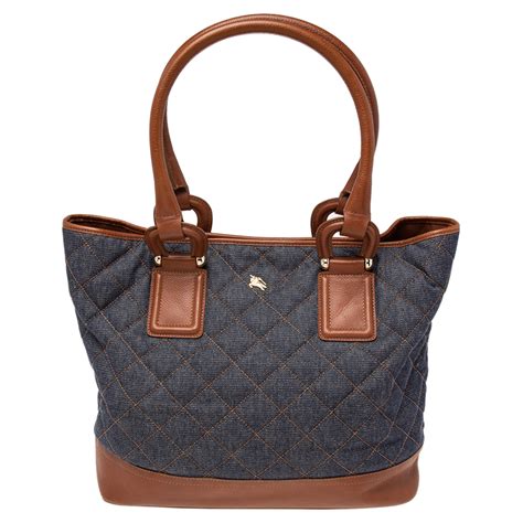 Burberry Bluebrown Quilted Denim And Leather Grange Tote Burberry Tlc