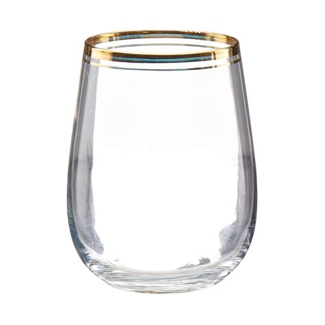 Gold Rimmed Stemless Wine Glass 16 Oz