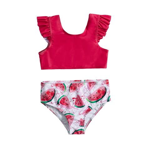 Rovga Swimsuit For Girls 5 6 Years Summer Watermelon Printed Ruffles Two Piece Swimwear Bikini