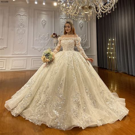 NS4688 Off The Shoulder Long Sleeves Wedding Dress Amanda Novias