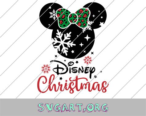 Disney Christmas Minnie Ears Leopard Bow Snowflakes Svg Free Disney