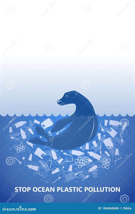 Stop Ocean Plastic Pollution Ecological Poster Fur Seal Marine Animal