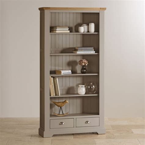 St Ives Solid Oak Grey Painted Bookcase Oak Furnitureland