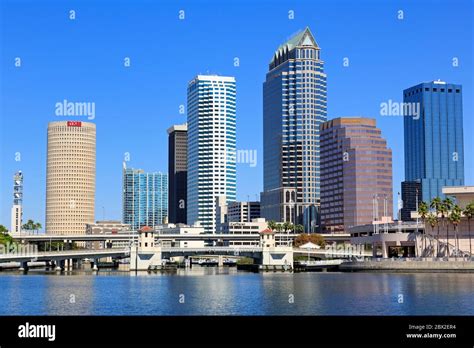 Tampa Skyline Hillsborough River Florida Usa North America Stock