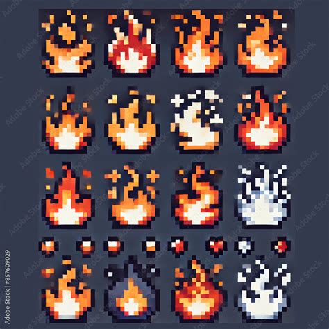 Flame Icons in Pixel Art Style Stock Illustration | Adobe Stock