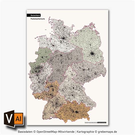 Deutschland Postleitzahlen Plz 1 2 3 5 Vektorkarte 5 Stellig