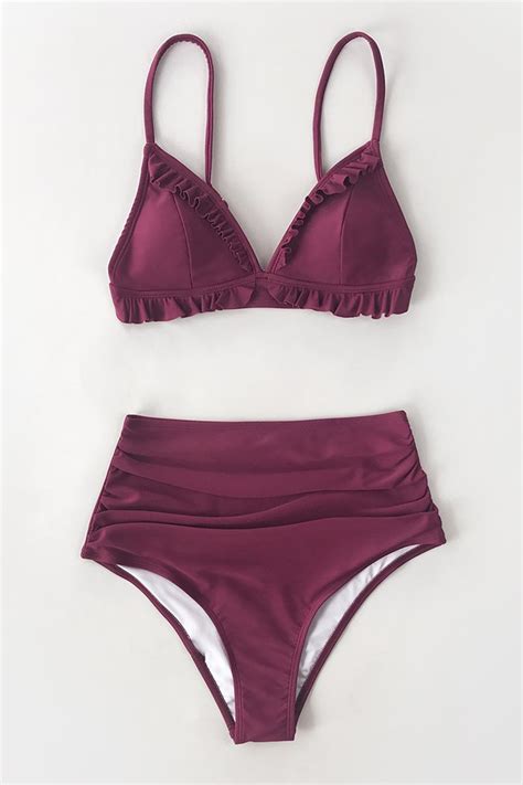 Burgunder gekräuselter High Waisted Bikini Cupshe Deutschland