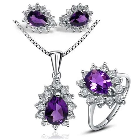 Free Shipping Solid 925 Sterling Silver Jewelry Sets,Real Amethyst ...