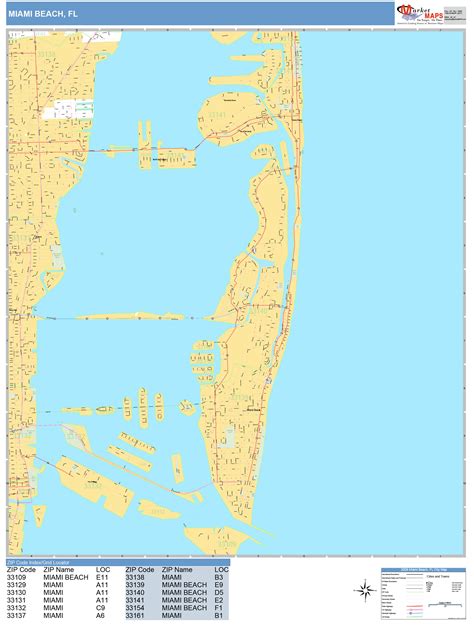 Miami Beach Florida Wall Map (Basic Style) by MarketMAPS