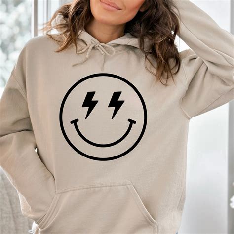 Smiley Face Lightning Bolt Sweatshirt Smiley Face Hoodie Trendy